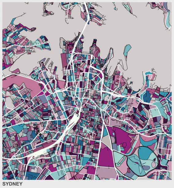 Vector illustration of art illustration map of Sydney city