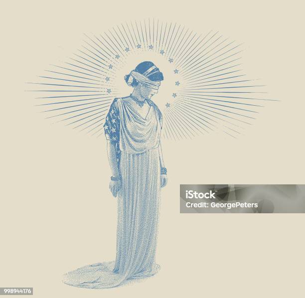 American Lady Justice With Sad Expression Stock Illustration - Download Image Now - Lady Justice, Justice - Concept, Sadness