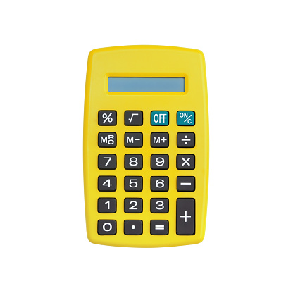 Yellow calculator isolated on white background with clipping path