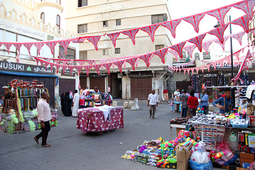 Casablanca, Morocco - January 25: Street bazaar in downtown of Casablanca, Morocco.
