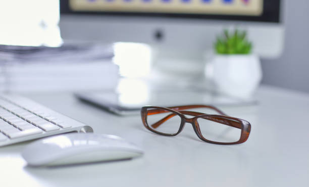 istock Workspace presentation mockup, Desktop computer and office supplies on marble desk 998984184