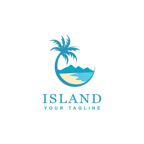 ilustrações, clipart, desenhos animados e ícones de praia e ilha ícone do design - wave island palm tree sea