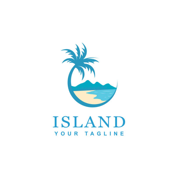 beach and island icon design vector design of circular beach caribbean beach sunset stock illustrations