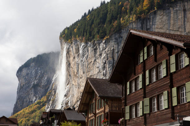 Waterfall, Lauterbrunne, Switzerland stock photo