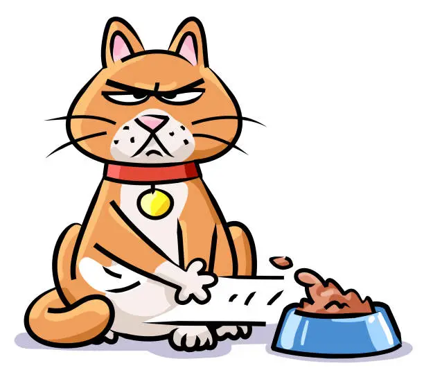 Vector illustration of Cat Rejecting Food