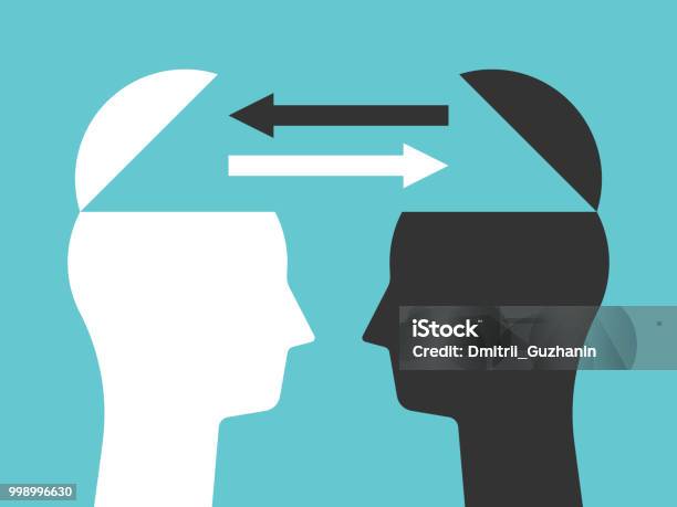 Two Heads Exchanging Thoughts Stock Illustration - Download Image Now - Advice, Expertise, Sharing