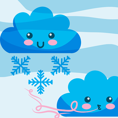 Ilustración de Kawaii Nubes Viento Copos De Nieve Invierno Dibujos Animados  y más Vectores Libres de Derechos de Calor - iStock