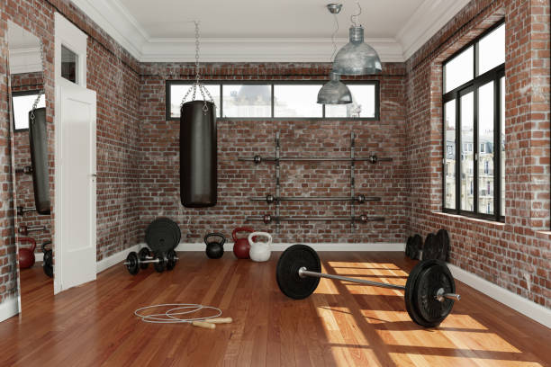 istock Workout Room with different Weight Lifting Equipment dumbbell, barbell, kettlebell 998997492