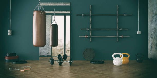 istock Workout Room with different Weight Lifting Equipment dumbbell, barbell, kettlebell 998997602