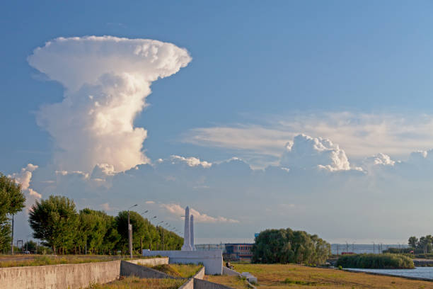 Mushroom cloud opposite the Kazanka river in Kazan.