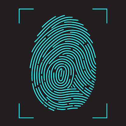 Finger-print Scanning Identification System. Biometric Authorization and Business Security Concept. Vector illustration in flat style