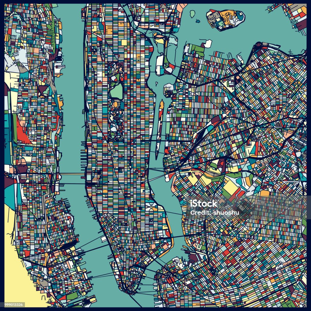 Manhattan area art map New York City stock vector