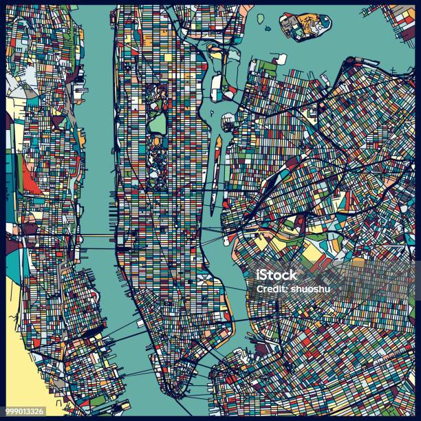 Manhattan Area Art Map Stock Illustration - Download Image Now - New York City, Map, Art