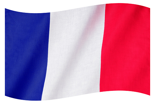 Waving national flag of French isolated on white