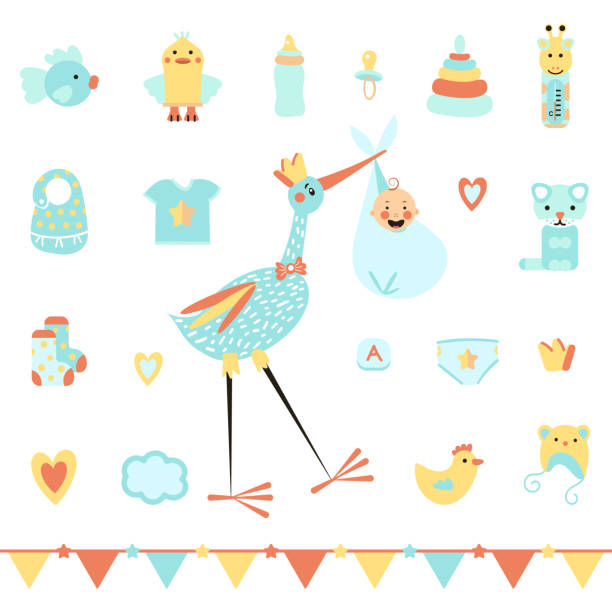 ilustrações de stock, clip art, desenhos animados e ícones de baby shower. - baby congratulating toy birthday