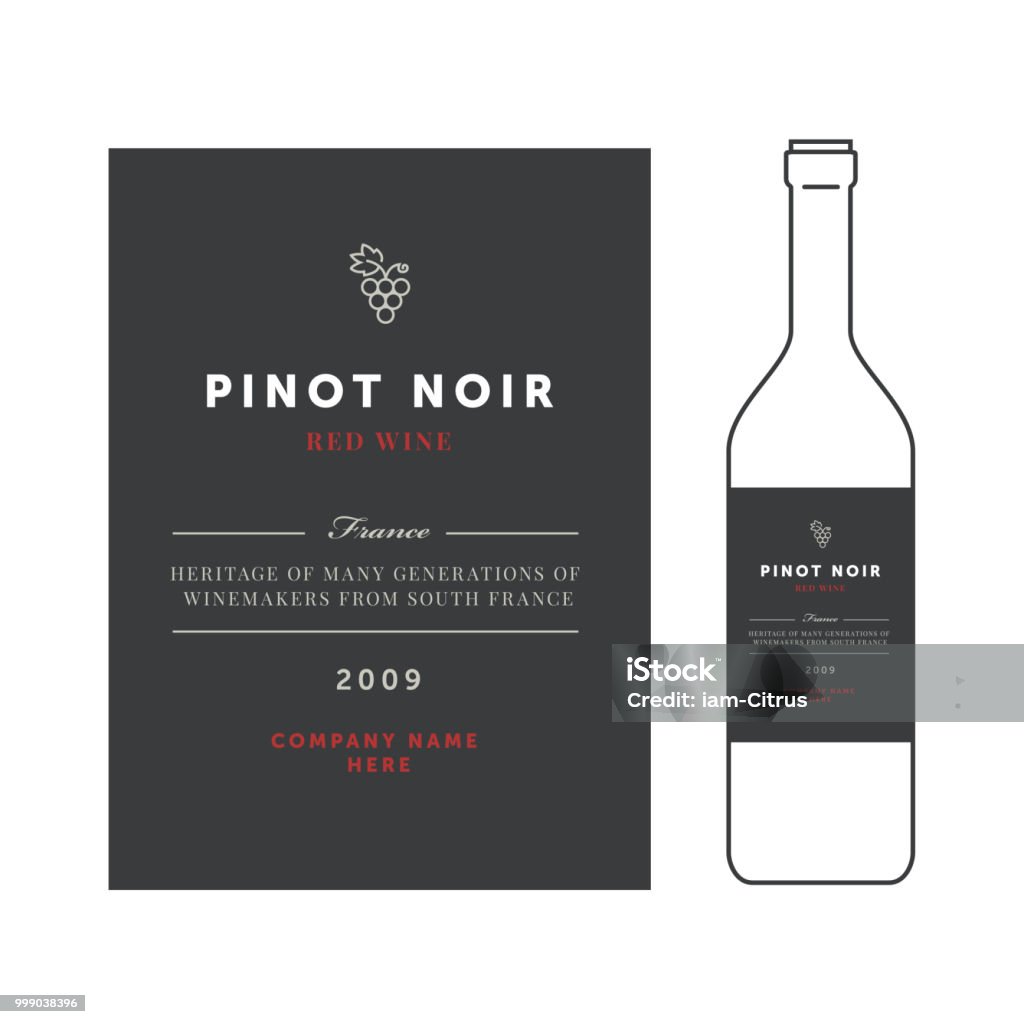 Rótulos de vinho tinto. Vector premium modelo conjunto. Design limpo e moderno. Tipo de pinot noir-uva. - Vetor de Vinho royalty-free