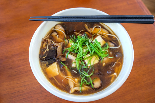Delicious vegan udon with mushroom