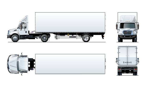 vektor semi truck vorlage isoliert auf weiss - truck semi truck vehicle trailer rear view stock-grafiken, -clipart, -cartoons und -symbole