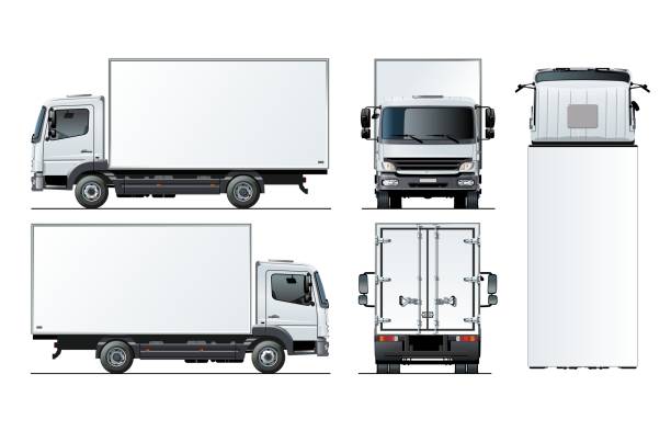 ilustraciones, imágenes clip art, dibujos animados e iconos de stock de plantilla de camión vector semi aislado en blanco - semi truck illustrations