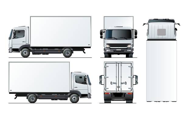 ilustrações de stock, clip art, desenhos animados e ícones de vector semi truck template isolated on white - semi truck cargo container mode of transport horizontal