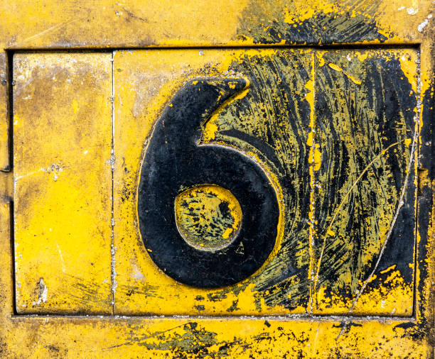 Written Wording in Distressed State Typography Found Number 6 Six stock photo