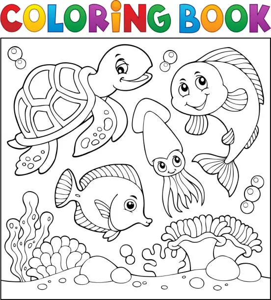 Vector illustration of Coloring book sea life theme 1