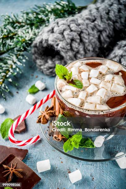 Hot Chocolate With Mint And Marshmallow Stock Photo - Download Image Now - Anise, Autumn, Bakery