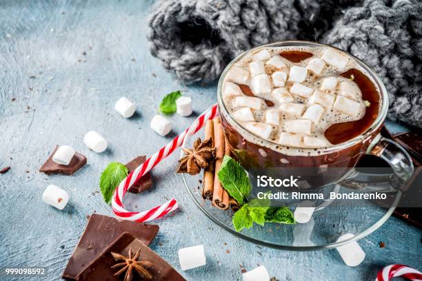 Hot Chocolate With Mint And Marshmallow Stock Photo - Download Image Now - Anise, Autumn, Bakery