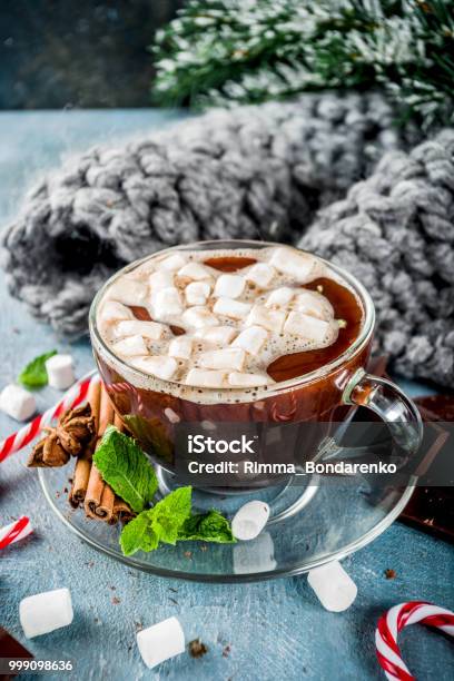Hot Chocolate With Mint And Marshmallow Stock Photo - Download Image Now - Anise, Autumn, Bakery