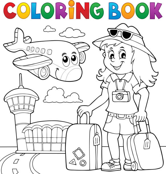 ilustrações de stock, clip art, desenhos animados e ícones de coloring book tourist woman theme 2 - smiling aeroplane