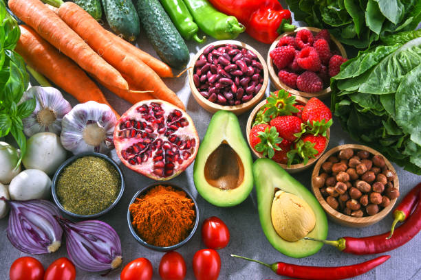 istock Composition with fresh vegetarian grocery products 999112106