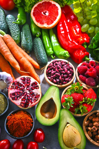 istock Composition with fresh vegetarian grocery products 999114270