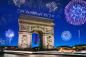 Arc de Triomphe in Paris during New Year's Eve celebrations