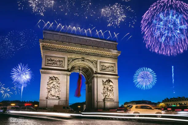 Arc de Triomphe in Paris during New Year's Eve celebrations