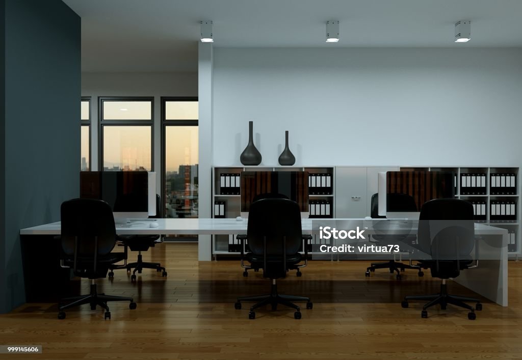 Modern Grey Office Interior Design 3d Rendering Stock Photo - Download ...