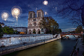 Notre Dame de Paris Cathedral during New Year's Eve celebrations