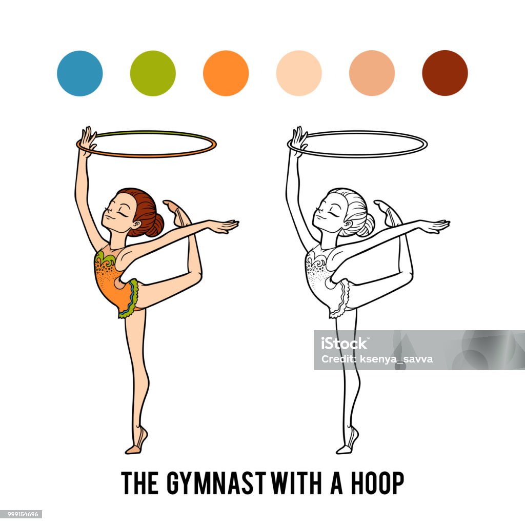 Coloring book, The gymnast with a hoop Coloring book for children, The gymnast with a hoop Cartoon stock vector