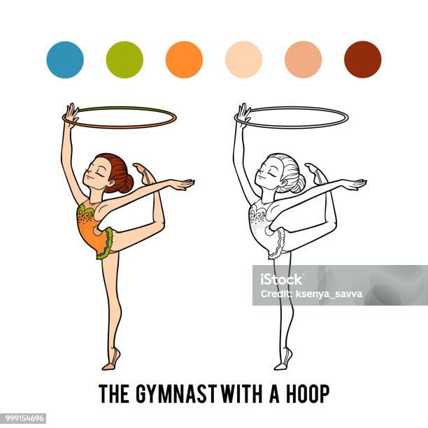 Coloring Book The Gymnast With A Hoop Stock Illustration - Download Image Now - Cartoon, Girls, Plastic Hoop