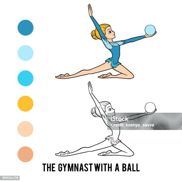 Coloring Book The Gymnast With A Ball Stock Illustration - Download Image Now - Adult, Black And White, Book