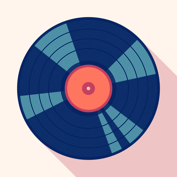 Vinyl gramophone record. Flat vector cartoon illustration. Objects isolated on a white background.