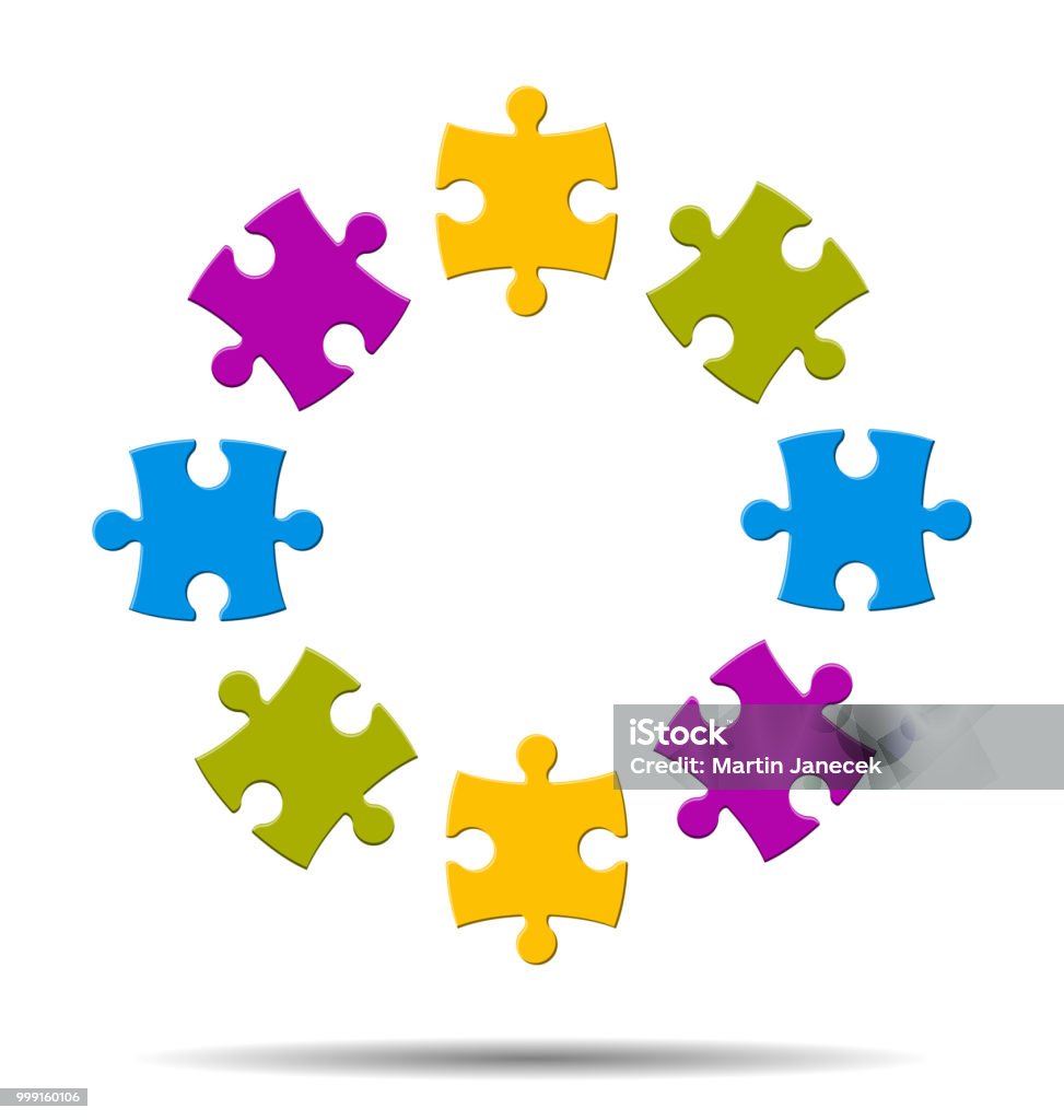 Two Puzzles Incircle Colorful Puzzle In Circle Stock Illustration - Download Image Now ...
