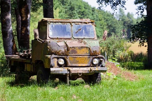 Old weathered military army truck in France