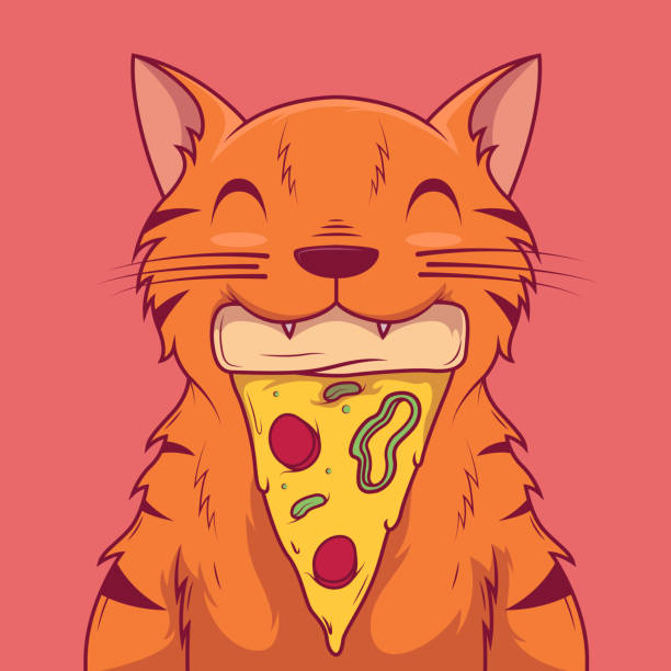 고양이 입 벡터 일러스트 레이 션에 피자 조각으로. - application software food pizza cheese stock illustrations