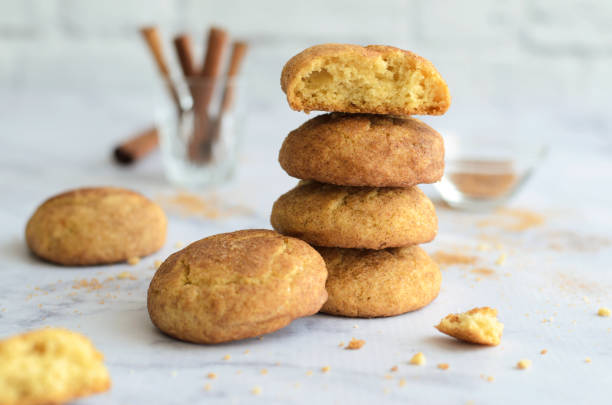 Freshly Baked Cinnamon Cookies, Snickerdoodle Cookies on Bright Background