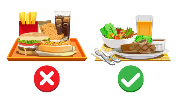 Choose foods that are beneficial to the body. Useful diet choices. Choose foods that are beneficial to the body. terrible meal stock illustrations
