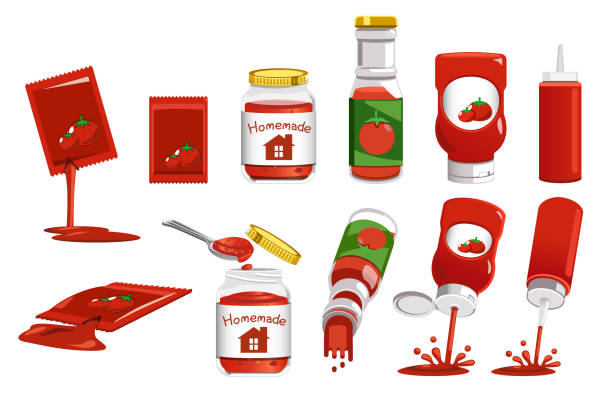 produktpaket aus tomaten. - ketchup stock-grafiken, -clipart, -cartoons und -symbole