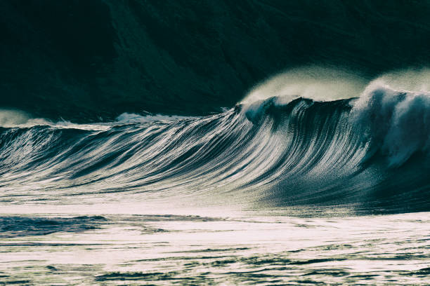 lonely big wave breaking stock photo