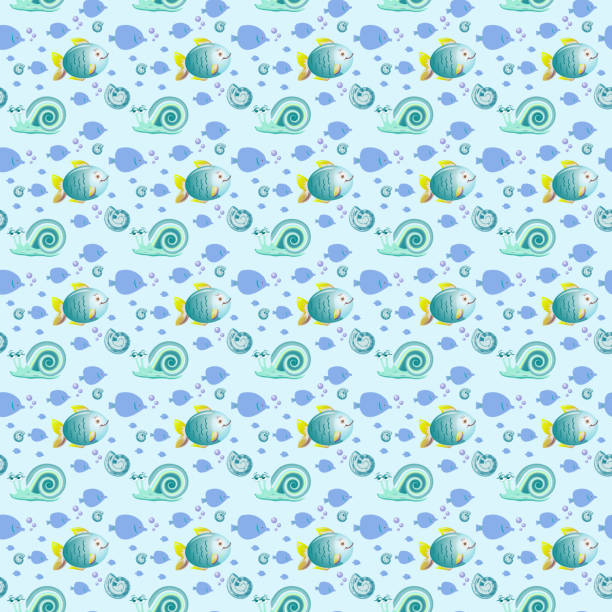 Sea life - seamless texture for background or scrapbooking. Blue shades.