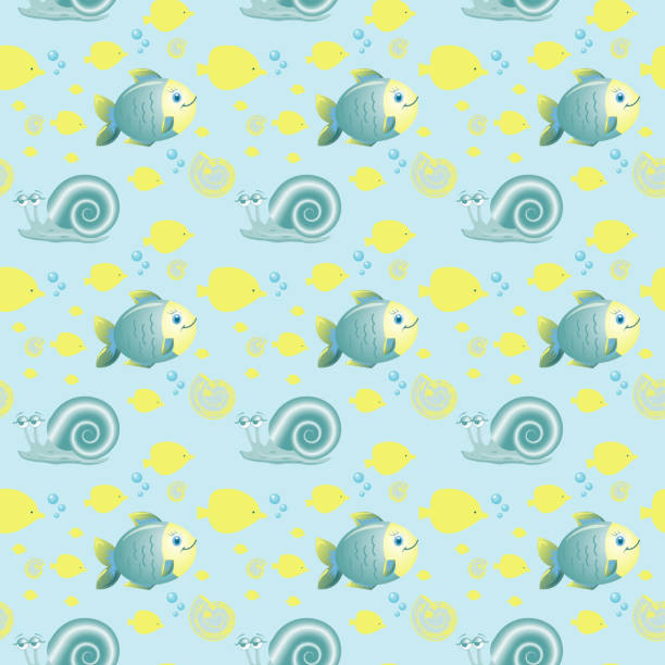 Sea life - seamless texture for background or scrapbooking. Turquoise and yellow shades.
