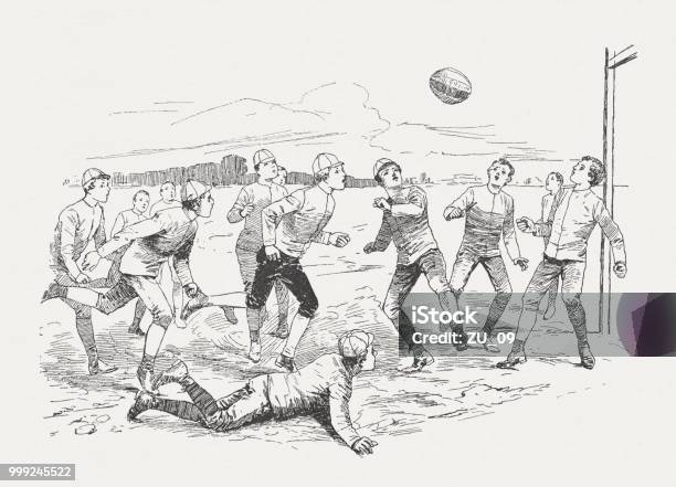Rugbymatch From Tom Browns School Days Published Around 1895 Stock Illustration - Download Image Now